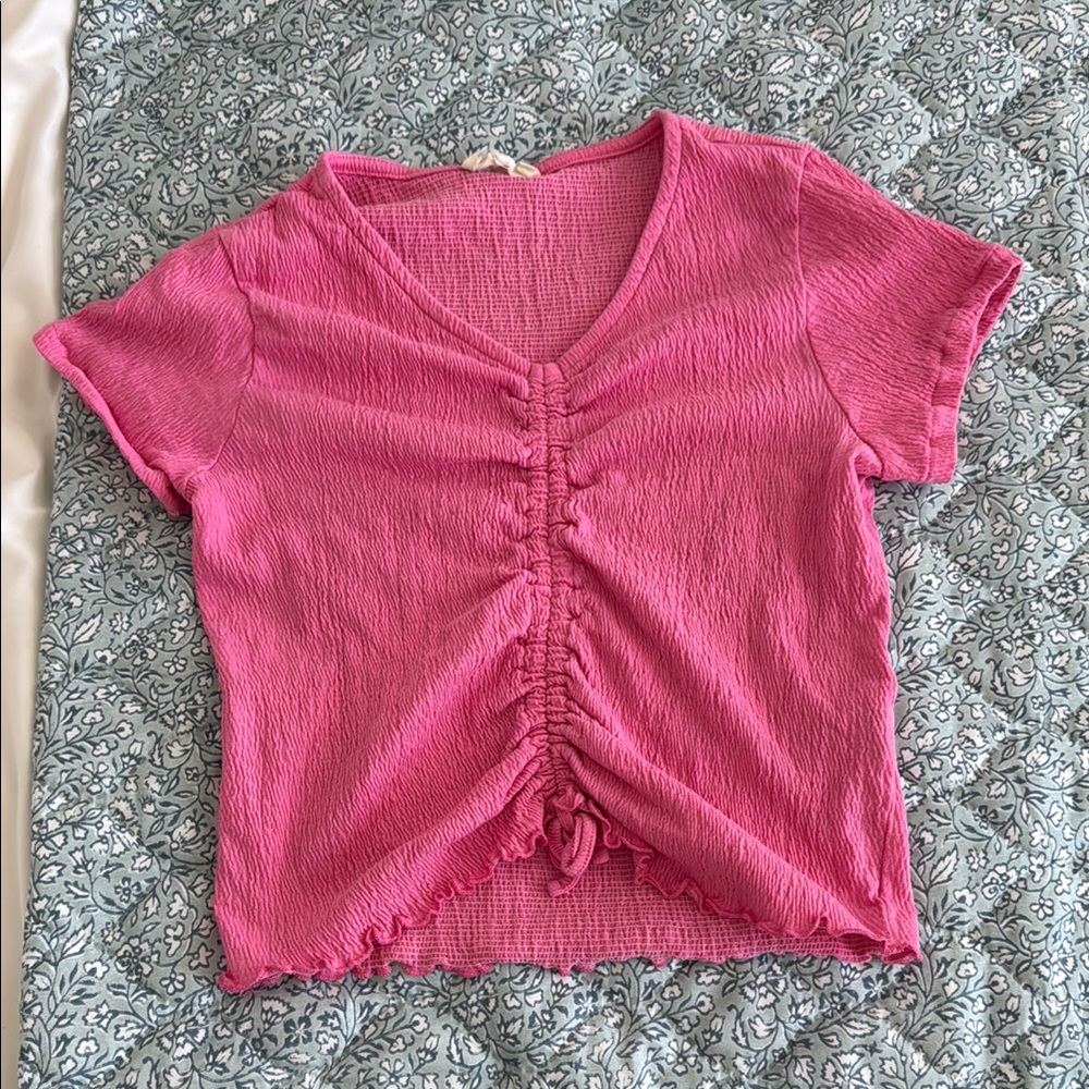 Jessica Simpson Pink Ruched Short Sleeve Top
